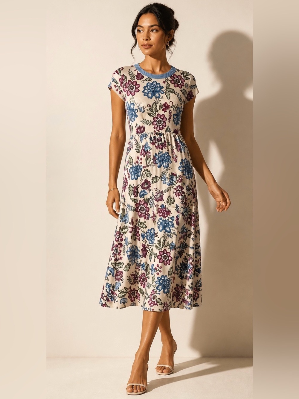 Floral Midi/Maxi Dress with Blue and Purple burgundy,  Bloom Print